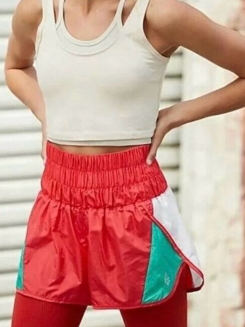 Free People Movement Shorts - Red/Green/White - Size Medium